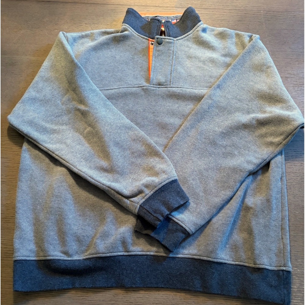 Orvis Mens Quarter Zip Pullover Sweatshirt Grey Orange Nautical Flag L